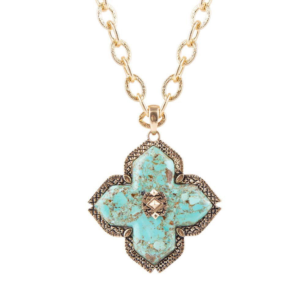 Blue Turquoise Maltese Golden Cross Pendant