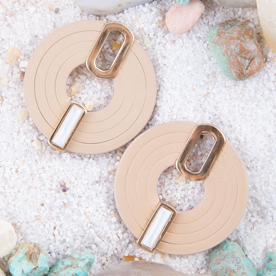 Discus Mother of Pearl Leather Earrings