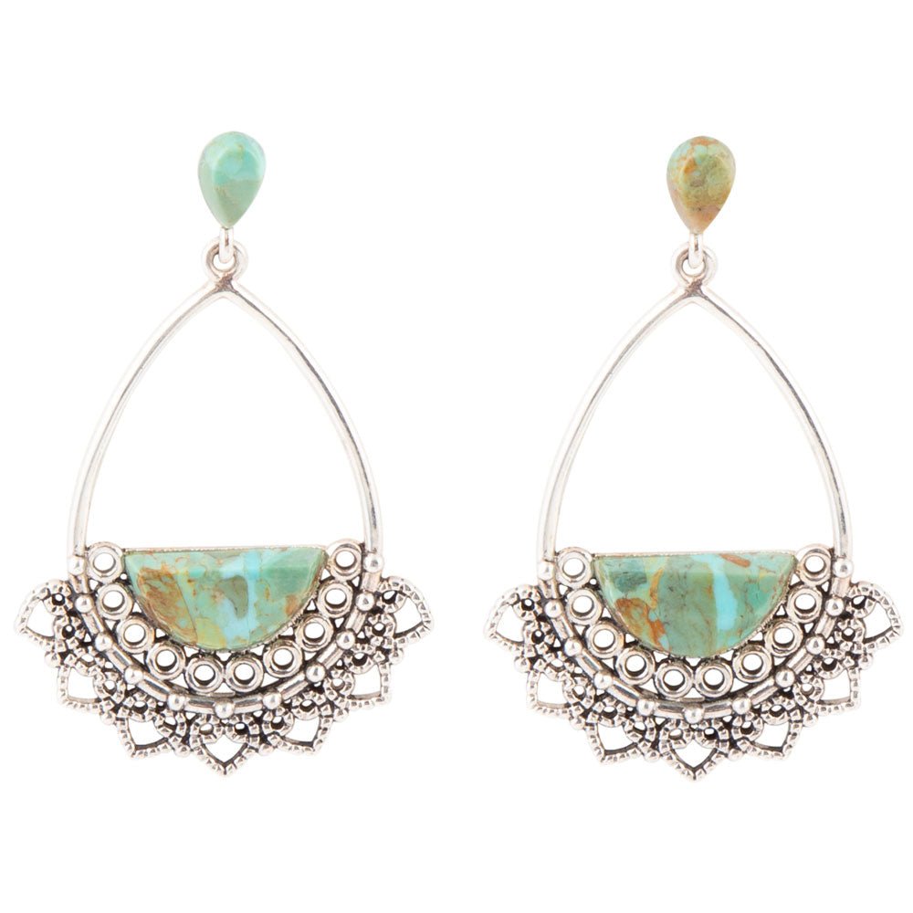 Sterling Silver Lace and Turquoise Earrings