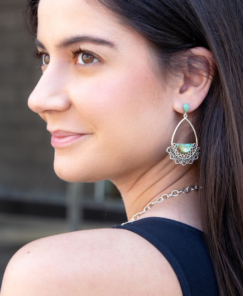 Sterling Silver Lace and Turquoise Earrings